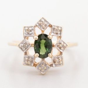 *SOLD* 14K YGold Green Sapphire & Diamond Ring